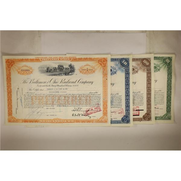 4 ASSORTED VINTAGE RAILROAD STOCK CERTIFICATES