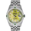 Image 2 : Rolex Mens Stainless Steel Yellow MOP & Emerald Datejust Wristwatch