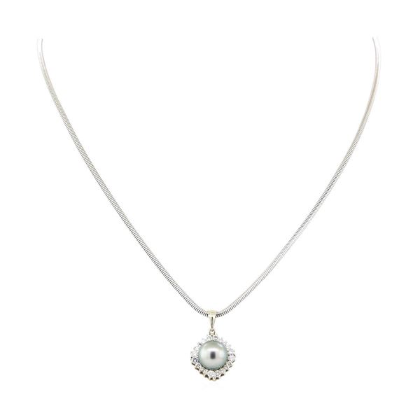 0.64 ctw Diamond and Pearl Pendant & Chain - 14KT White Gold