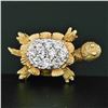 Image 2 : Vintage Petite 18K Yellow & White Gold 1.0 ctw Diamond Textured Turtle Pin Brooc