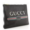 Image 1 : Gucci Black Leather Printed Logo Portfolio Medium Pouch