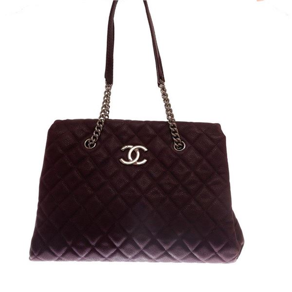 Chanel Purple Quilted Caviar Leather Chain Shopping Tote Bag