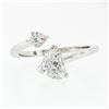 Image 5 : Modern 14K White Gold .84 ctw GIA Heart & Round Cut Diamond Moi et Toi Bypass Ri
