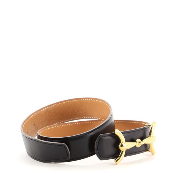 Hermes Horsebit Reversible Belt Leather Medium Black