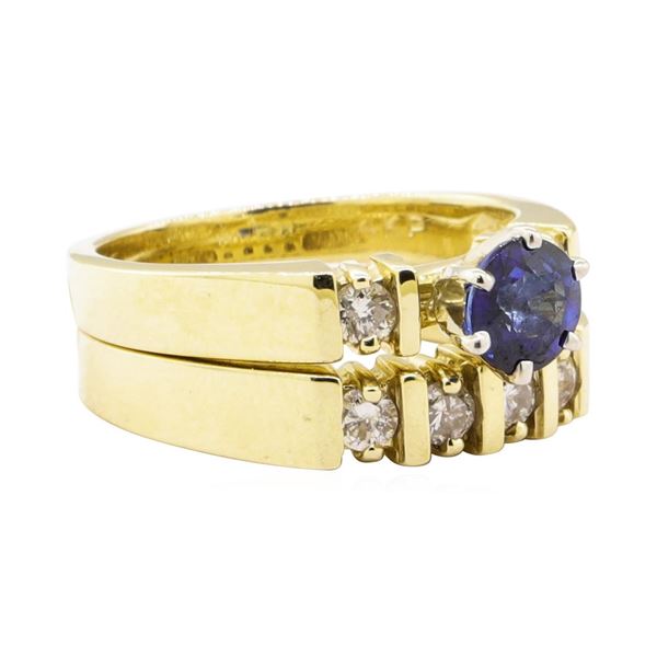 1.37 ctw Blue Sapphire And Diamond Ring And Band - 14KT Yellow Gold