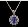 3.56 ctw Tanzanite and Diamond Pendant With Chain - 14KT White Gold