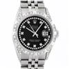Rolex Mens Stainless Steel Black Diamond Lugs & Pyramid Bezel Datejust Wristwatc