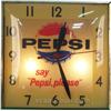 Image 1 : Square Lighted Pepsi-Cola Pam Clock "Say Pepsi Please"