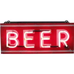 Neon Porcelain Sign  Beer  In Metal Can, Red & White -