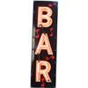 Image 1 : Outdoor Lighted Neon Porcelain Sign "Bar" w/ Red Musica