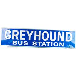 Greyhound Bus Station Embossed Tin Sign, Blue w/ White