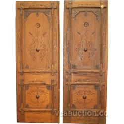 Pair Of Ornate Victorian Parlor Doors - 90"H x 32"W