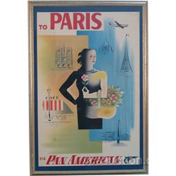 Pan American Airlines  To Paris  Travel Poster C. 1940'