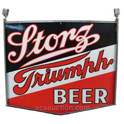 Storz Triumph Beer Double Sided Porcelain Sign w/ Galva