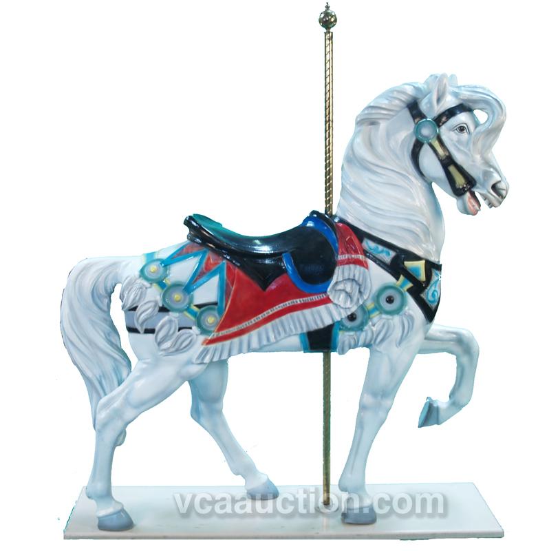 Fiberglass Very Fancy Carousel Horse On Base w/ Brass P