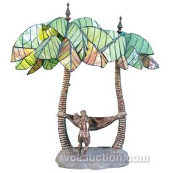 Palm Tree Lamp w/ Woman In Hammock And Man Stading Next