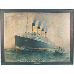 Aquitania Painting On Tin Made For A Cunard Line Bookin