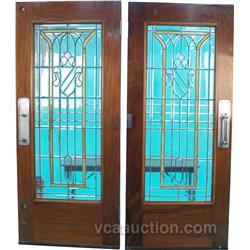 Pair Of Mahogany Leaded Glass Restaurant Doors w/ All C