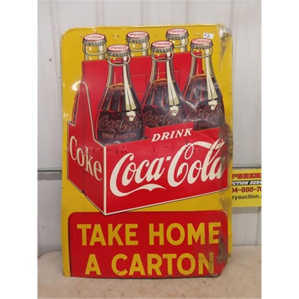 Coca-Cola Metal 6 Pack Sign 35"x 51" - small cut right across bottom