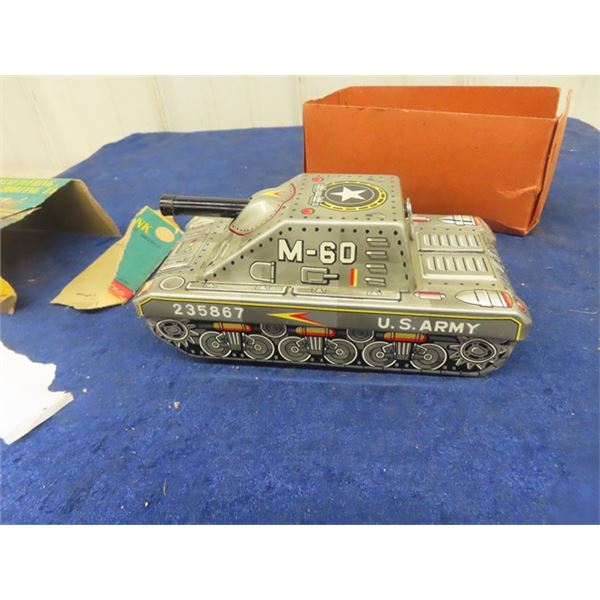 Cragston Tin Friction Tank with Box (box has tear) 7" x 3" x 3.5"