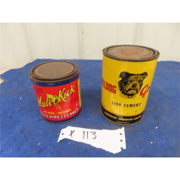 Bulldog Grin Lino Cement Pint Tin & Mule Kick Waste Pipe Cleaner Tin 12 oz