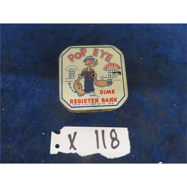 Metal Popeye Dime Register Bank