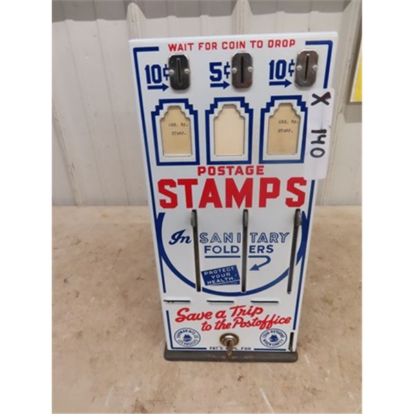 Porcelain Coin Operated Stamp Dispenser with Key 16" x 7" x 5"