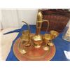 Image 2 : Brass Decanter Set, Old Whiskey Bottles; Hudson's Bay + Mr. Boston & Wine Basket