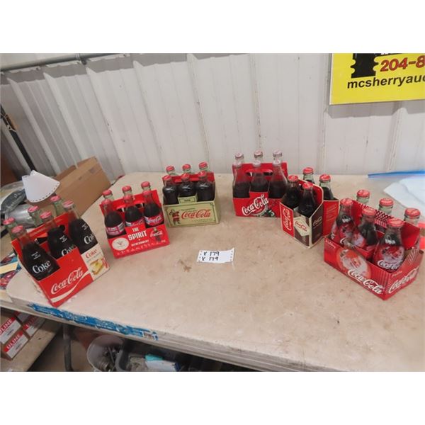 6 Coca-Cola Carriers with Bottles; Olympic, Holiday, Seasonal