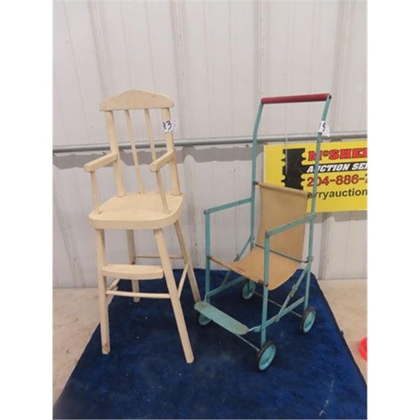 Wooden Doll Chair & Doll Stroller