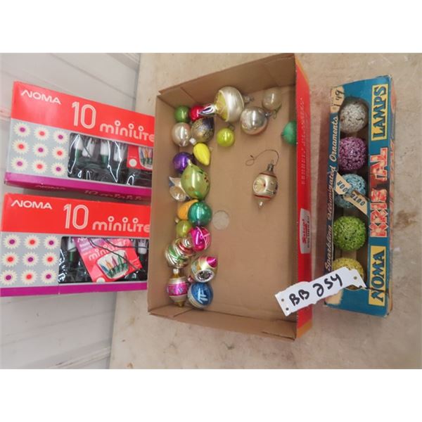 Vintage Christmas Ornaments + Lights; Noma, Kristal