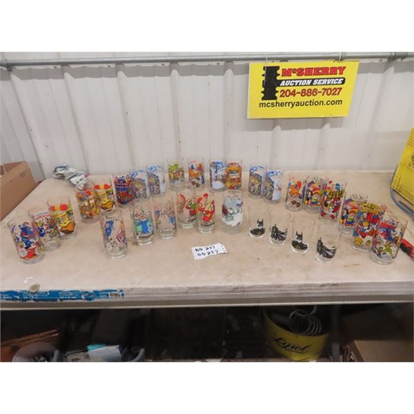 30 Glasses; McDonalds, Disney, Batman, Mario Brothers Nintendo, Muppets, Chipmunks