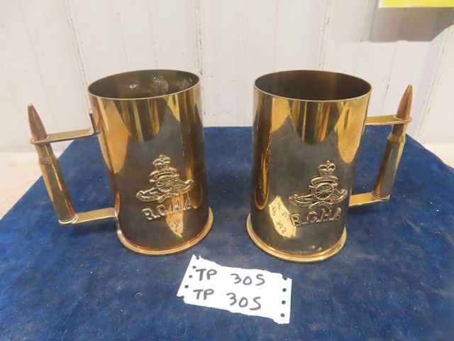 2-1950's Trench Art Artillery Casing Mugs - 7