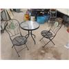 Image 1 : Wrought Iron Bistro Table Set with 2 Folding Chairs 27" Tall x 24" Across