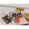 Image 1 : Auger Bits, Electrical Heater, Extension Cords, Booster Pack with NO Power Cord, Shop Stool with Tea