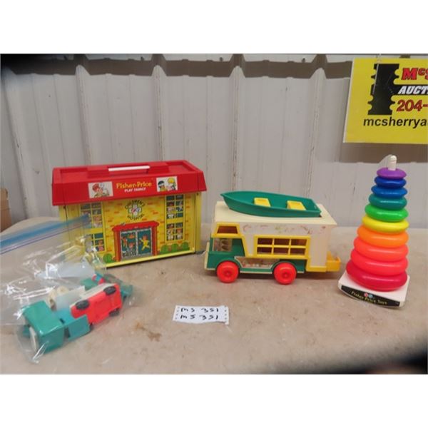 1976 Fisher Price Hospital with Ambulance, Fisher Price Camper & Fisher Price Ring Toss Game