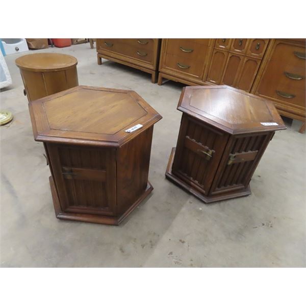 2 Drum End Tables; 20" Tall 22" Across