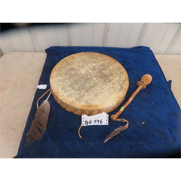 Vintage First Nations Gut + Skin War Drum 14  Across - Functional - Not a Souvenir