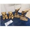 Image 2 : 4 Sets of Vintage Brass + Glass Cast Iron Bookends Teddy Bears are Birks Brass