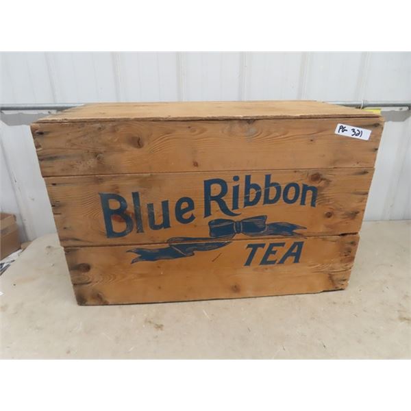 Blue Ribbon Tea Crate Repurposed Collectible Stand