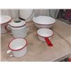 Image 2 : 9 Pieces of White with Red Kitchen Enamelware