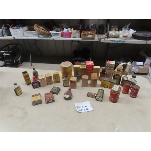 35 Spice Tins + Household Products ; Blue Ribbon & Various Boxes + Products
