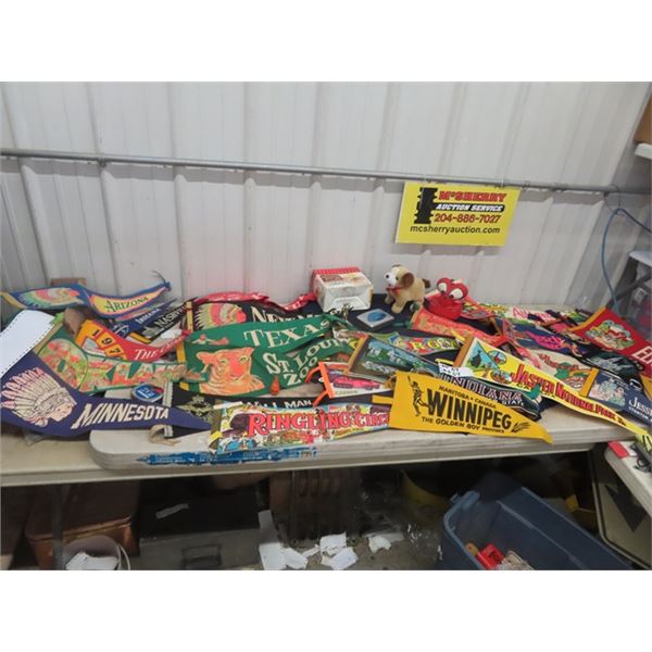 Vintage Souvenir Pendants, Battery Operated Flip Puppy with Box & Tin Bank