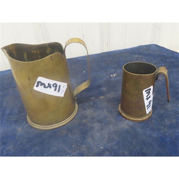 2 Pieces of Trench Art; 1) 1916 Pitcher, 1) 1952 Mug