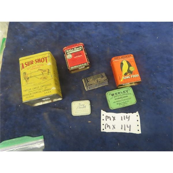 6 TIns; A Sur -Shot, Laxitive, Webley Pellet, Bird Seed ...