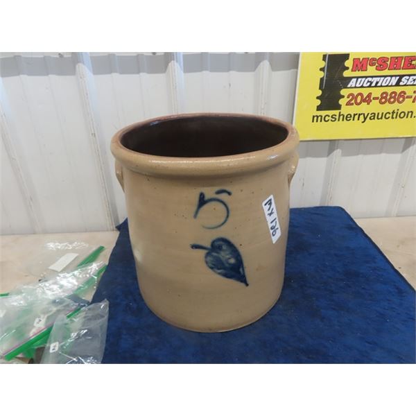 Salt Glazed 5 Gal Crock with Leaf