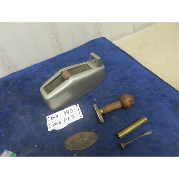 Tape Dispenser, Handled Stamp, Imperial Service Tray, Brass Powder Scoop