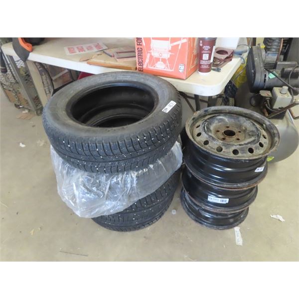 4 Michelin 195/65R15 Tires & 3 Rims