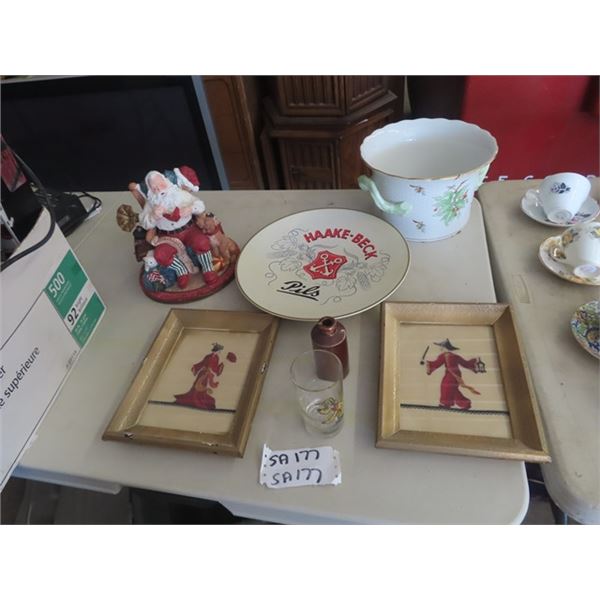 Needlepoint Picture, Haake- Beck Advertising Plate Santa Display