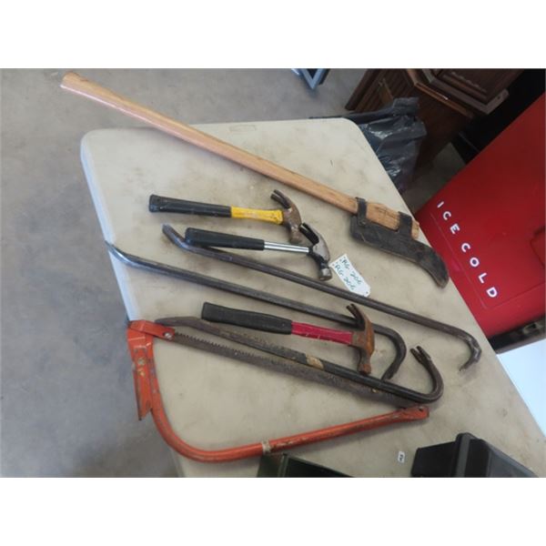 Brush Knife, Wrecking Bar, Saw, Pry Bar